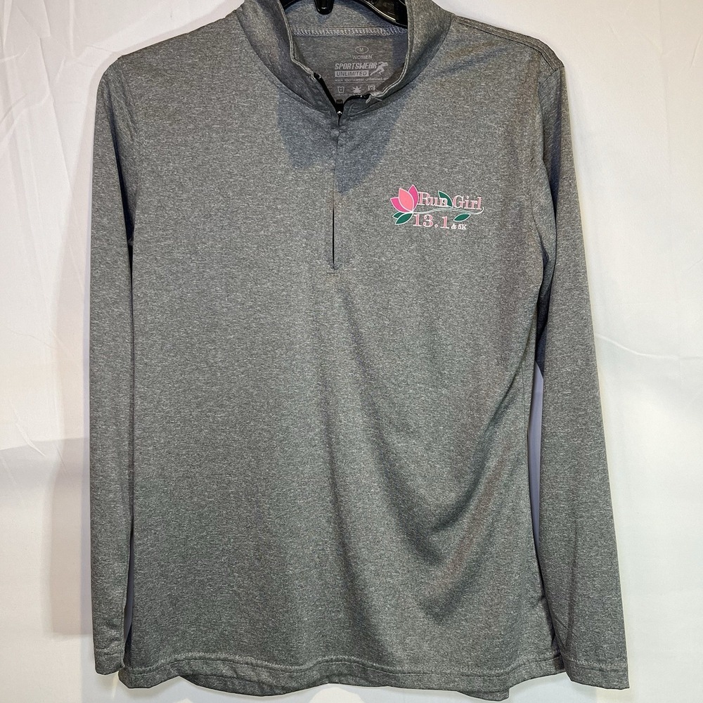Run Girl Shirt Womens Medium‎ Marathon 5k Sportswear Unlimited Zip Houston Texas